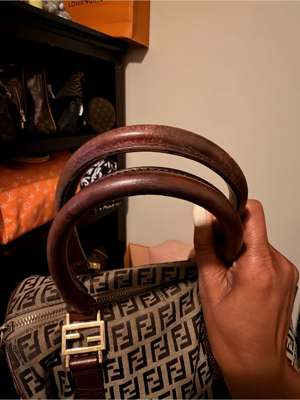 Fendi Brown Zucca Canvas Satchel with Dark Brown Leather Trim